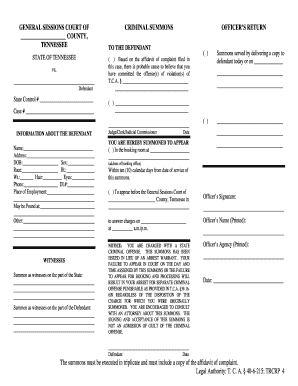 Tennessee Criminal Summons
