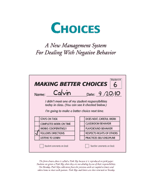 Student Behavior Management Pink Slip