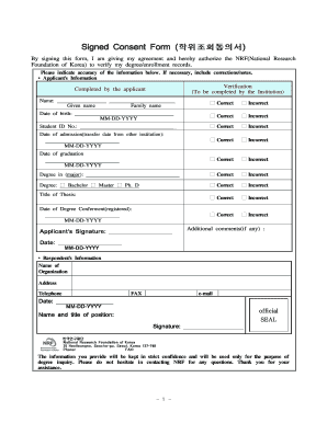Signed Consent Form for Degree Verification