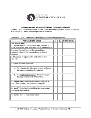 Intramuscular and Intradermal Injection Performance Checklist