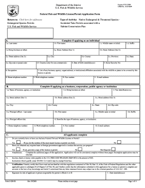 US Fish and Wildlife Service Permit Application
