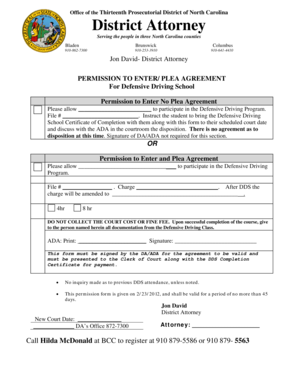 North Carolina Defensive Driving Permission Form