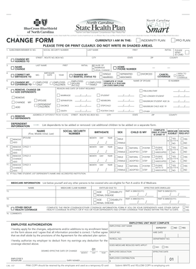 North Carolina Health Insurance Change Form