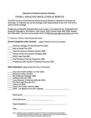 Payroll Deduction Cancellation of Benefits