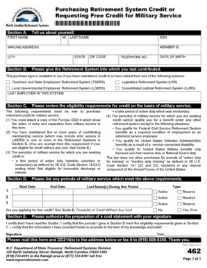North Carolina Military Service Retirement Credit Request
