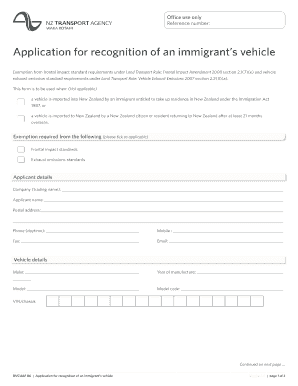 Application for Recognition of an Immigrant’s Vehicle