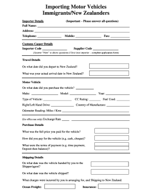 New Zealand Motor Vehicle Import Form