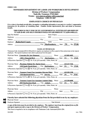 Tennessee Employee’s Choice of Physician Form