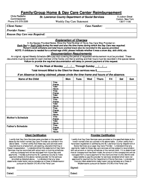 Weekly Day Care Reimbursement Form