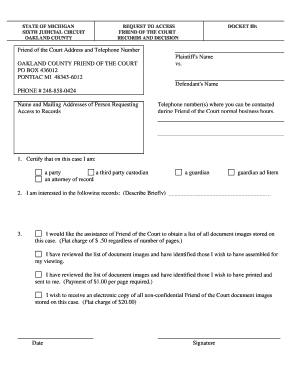 Michigan Request to Access Friend of the Court Records
