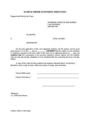 New Jersey Mediation Extension Order