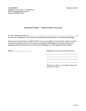 Michigan Assumed Name Out of State Consent