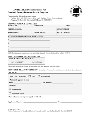 Oakland County Discount Dental Program Application
