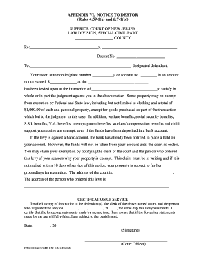 New Jersey Notice to Debtor
