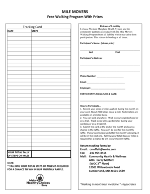 Mile Movers Walking Program Release of Liability