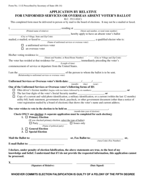 Ohio Uniformed Services or Overseas Absent Voter's Ballot Application