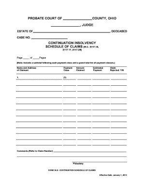 Ohio Continuation Schedule of Claims
