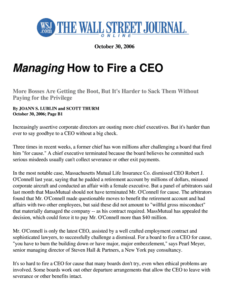 Fillable Online Managing How to Fire a CEO Lipis Consulting, Inc. Fax