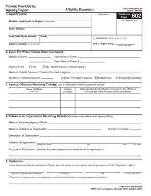 California Form 802 Tickets Provided by Agency Report