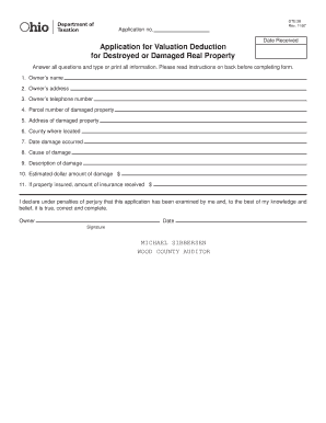 Ohio Application for Valuation Deduction for Destroyed or Damaged Real Property