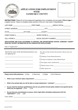 Sandusky County Employment Application