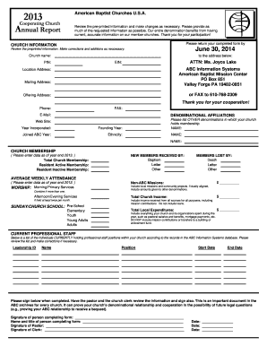 American Baptist Churches Annual Report Form