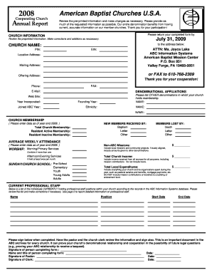 American Baptist Churches Annual Report Form