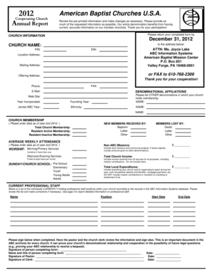 American Baptist Churches Annual Report Form