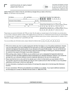 Certification of Employment Under Section 212