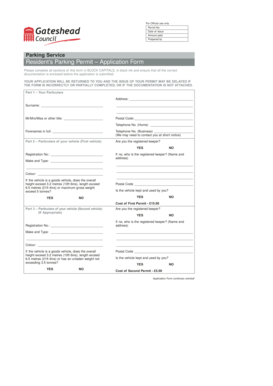 Resident’s Parking Permit Application Form