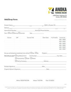 Anoka Technical College Add/Drop Form