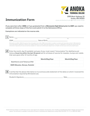 Minnesota Immunization Form