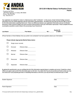 2013-2014 Marital Status Verification Form