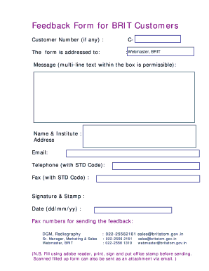 BRIT Customer Feedback Form