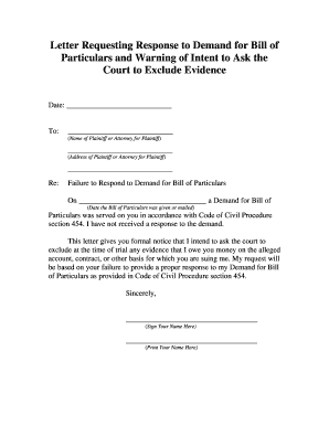 Letter Requesting Response to Demand for Bill of Particulars