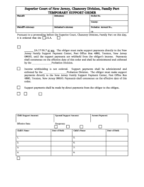 New Jersey Temporary Support Order