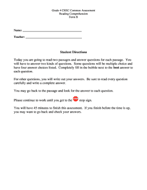 Grade 4 CREC Common Assessment Reading Comprehension Form B