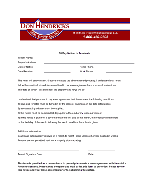 30 Day Notice to Terminate Lease