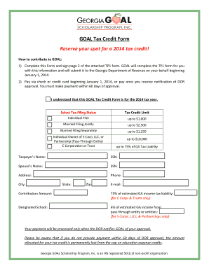 Georgia GOAL Tax Credit Form