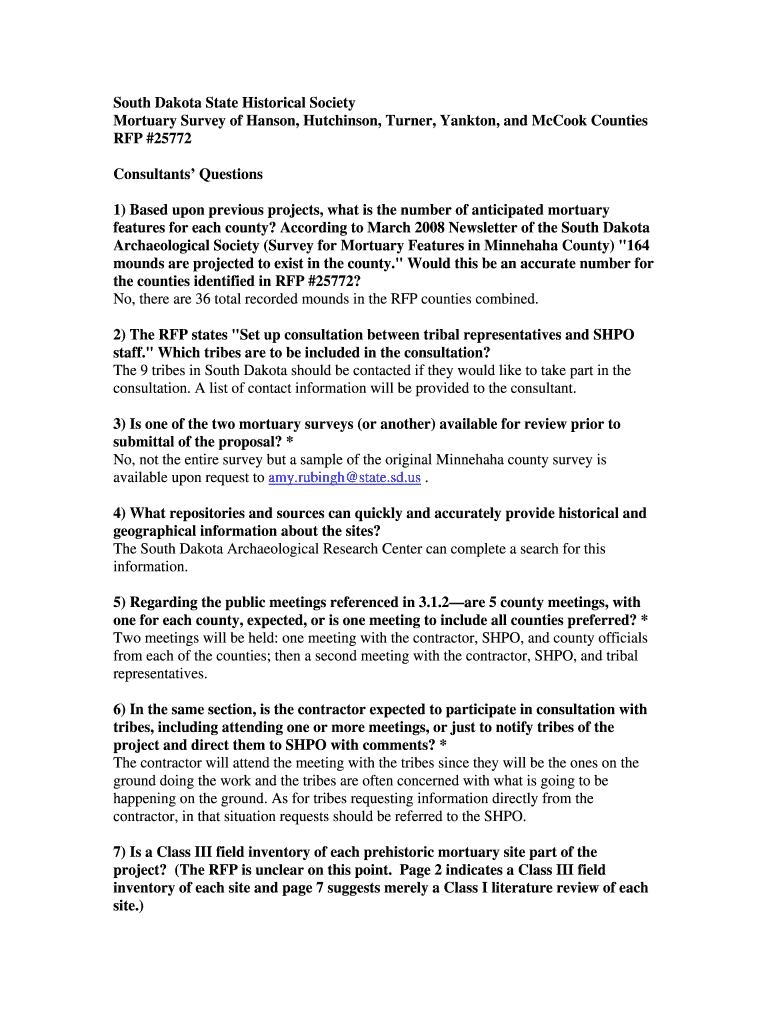 Fillable Online history sd Mortuary Survey of Hanson, Hutchinson