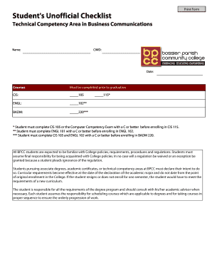 Student's Unofficial Checklist