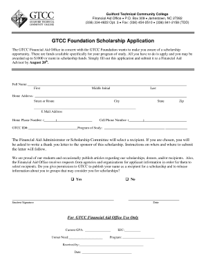 fillable online gtcc gtcc foundation scholarship application gtcc application form