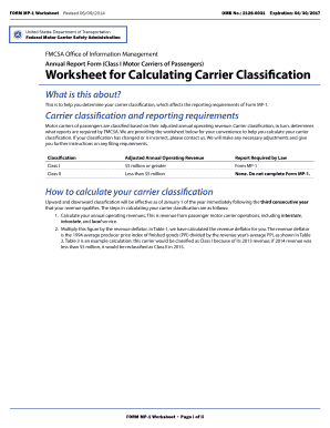 US Federal Motor Carrier Classification Worksheet