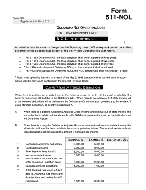 Oklahoma Net Operating Loss Form 511-NOL