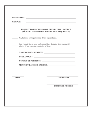 Professional Dues Payroll Deduction Request Form