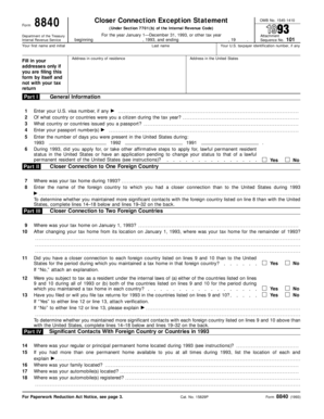 Form 8840 Closer Connection Exception Statement