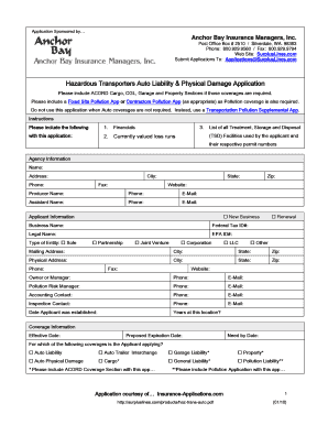 Hazardous Transporters Auto Liability Application
