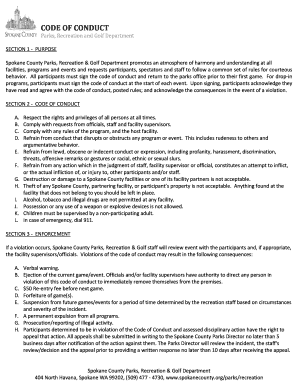 Spokane County Parks Code of Conduct Agreement