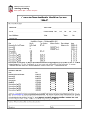 Commuter Meal Plan Selection Form