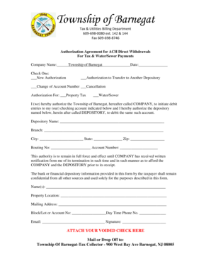 Authorization Agreement for ACH Direct Withdrawals